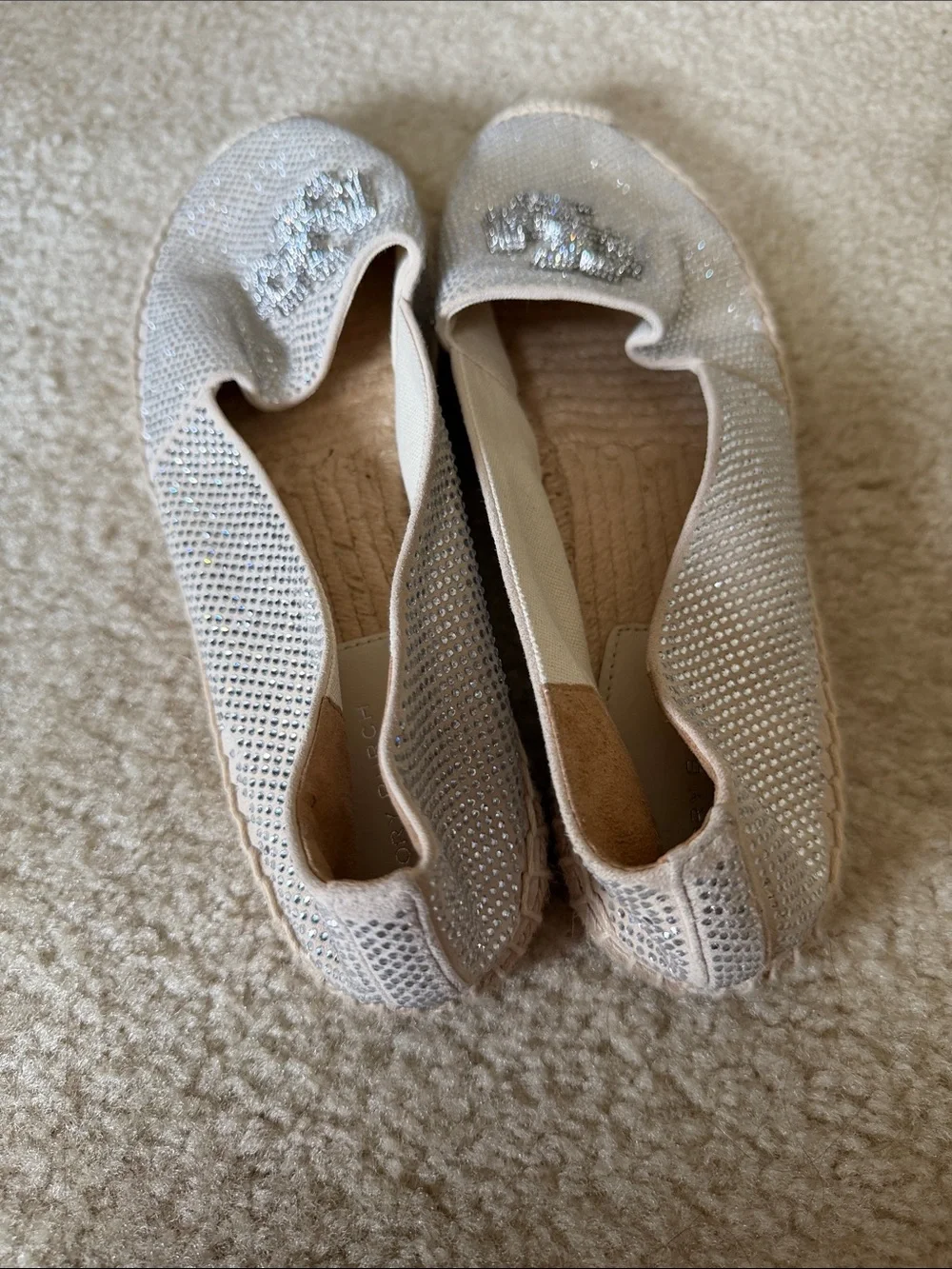Tory Burch Everly Suede Espadrille Cream Suede w/Silver Sequins size 9 worn 1x